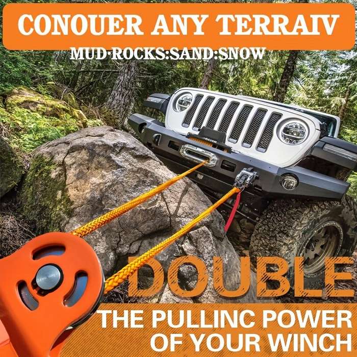 Orange - 6 Ton Heavy Duty Winch Pulley Block Max Load 13000lbs Steel Cable Synthetic Rope Compatible