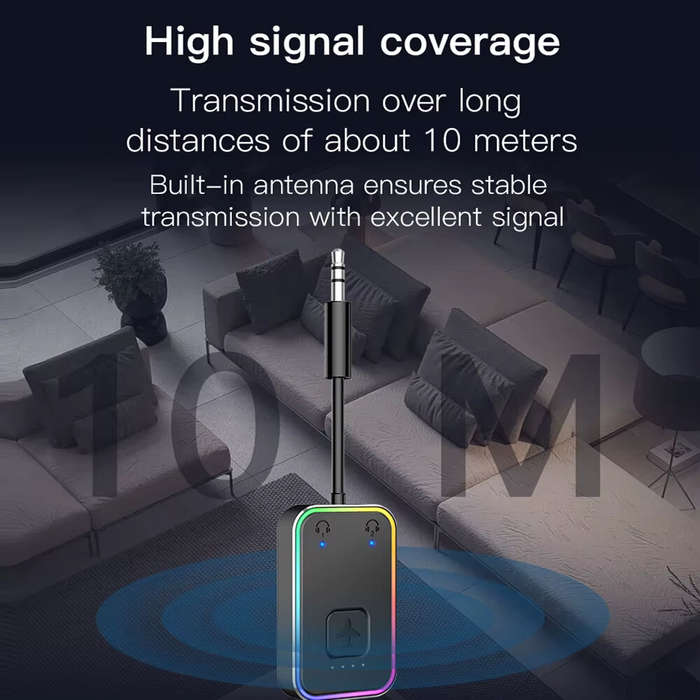 Black - Wireless 5.3 Bluetooth Transmitter Supports Dual Pairs 2 Headphones For Airplane Travel For