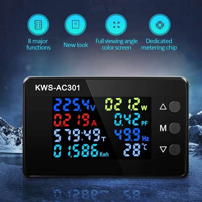 KWS-AC301 8 in1 Voltmeter Ammeter AC 50-300V Power Energy Meter LED Digital AC Wattmeter Electricity