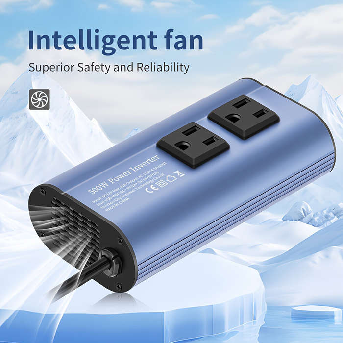 Black - 500W Peak Car Power Inverter DC 12V to AC 110V LCD Display Dual AC Outlets 4 USB Car Charger