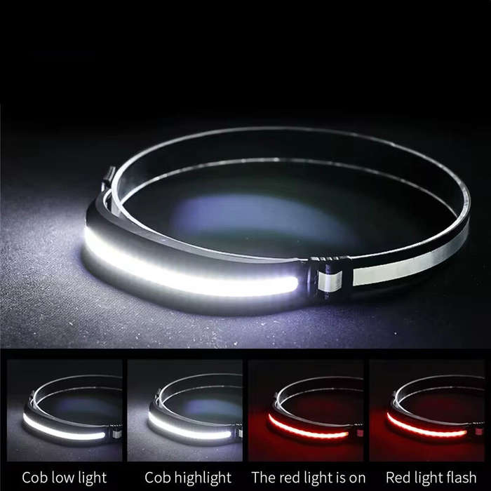 Black - Lightweight Portable COB Headlamp Rechargeable Head Mounted Style Work Light Outdoor Camping
