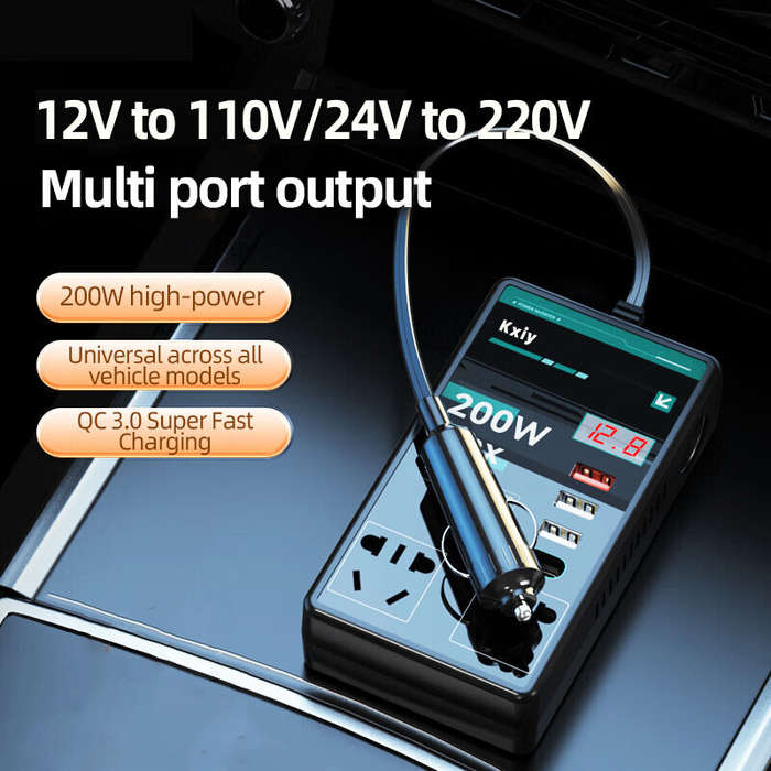 12V-110V - 200W High Power Car Inverter Charger 12V To 110V 220V Multi-Function Converter Type-C Mob