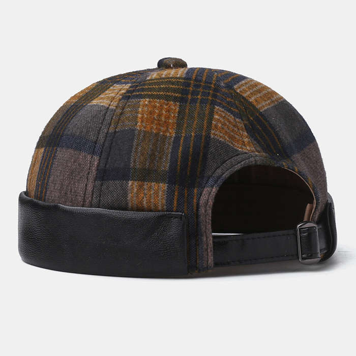 Collrown Unisex Patchwork Color Plaids Pattern Casual Retro Brimless Beanie Landlord Hat Skull Hat