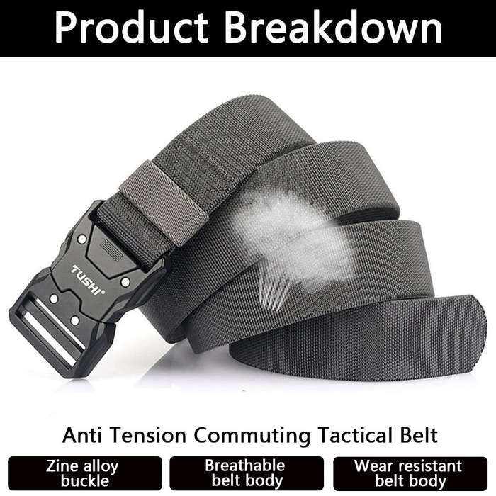Black - TUSHI 125cm Quick Release Tactical Belt Men Metal Buckle Nylon Elastic Girdle for Military T