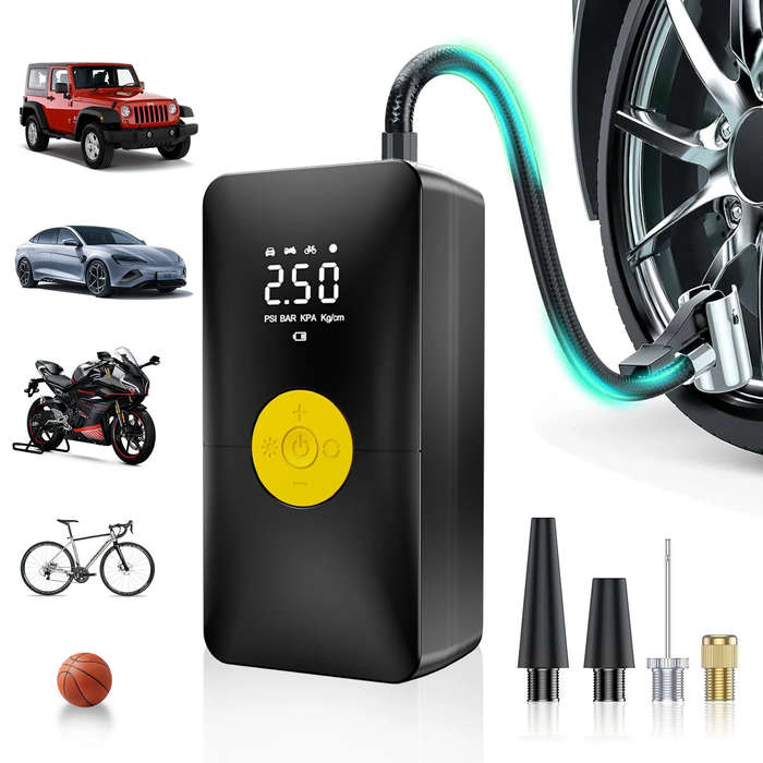 Black - 150psi Cordless Electric Air Pump 4000mAh Tire Inflator Portable Air Compressor LCD Digital