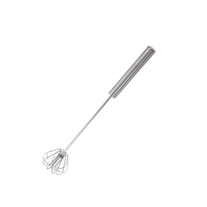 Silver - Stainless Steel Semi-Automatic Egg Beater Press Rotating Egg Beater Stir Bar Household Crea