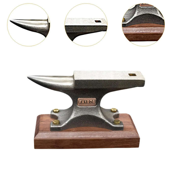 TYPE-A - MYTEC Single Horn Carbon Steel Anvil with Wooden Base Rust Resistant Small Blacksmith Tool