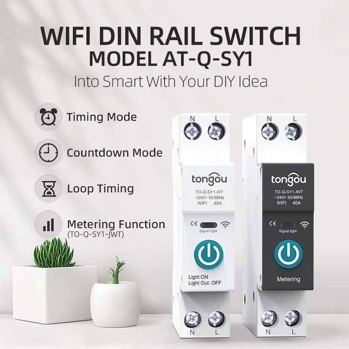 40A - Tongou Tuya WiFi Smart Circuit Breaker Switch with Metering 32A-63A 90V-240V Remote Voice Cont