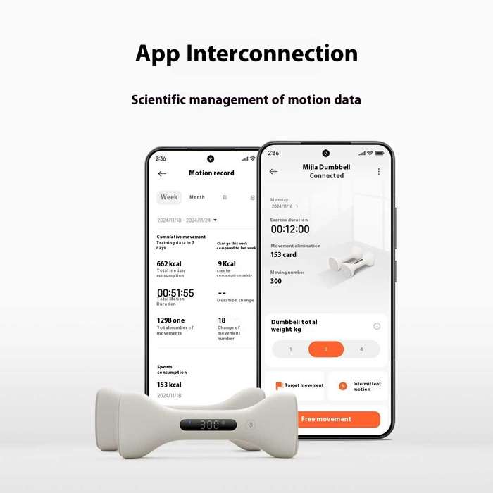 White - XIAOMI Mijia Smart Dumbbell 1kg*2 Intelligent Motion Tracking Training Data Exercise Equipme