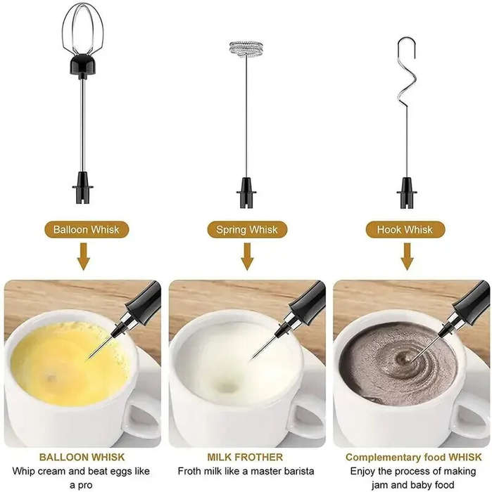 White - 1200mAh Handheld Electric Egg Beater Coffee Milk Frother 3 Speeds Cordless Rechargeable Elec