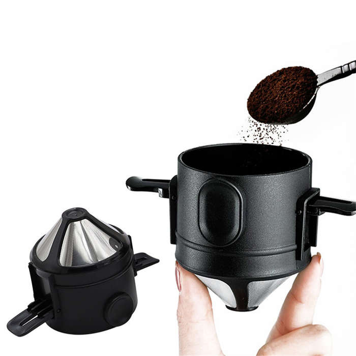 Black - IPRee Coffee Filter Portable Stainless Steel Coffee Tea Funnel Reusable Tea Infuser Coffee D