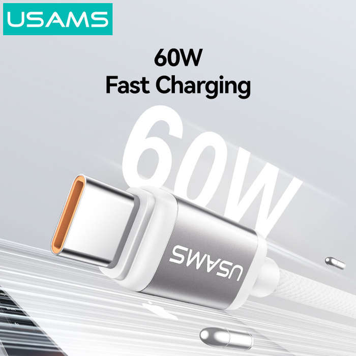 Black/White - USAMS SJ756 PD60W Type-C to Type-C Cable PD QC AFC FCP Fast Charging Data Transmission