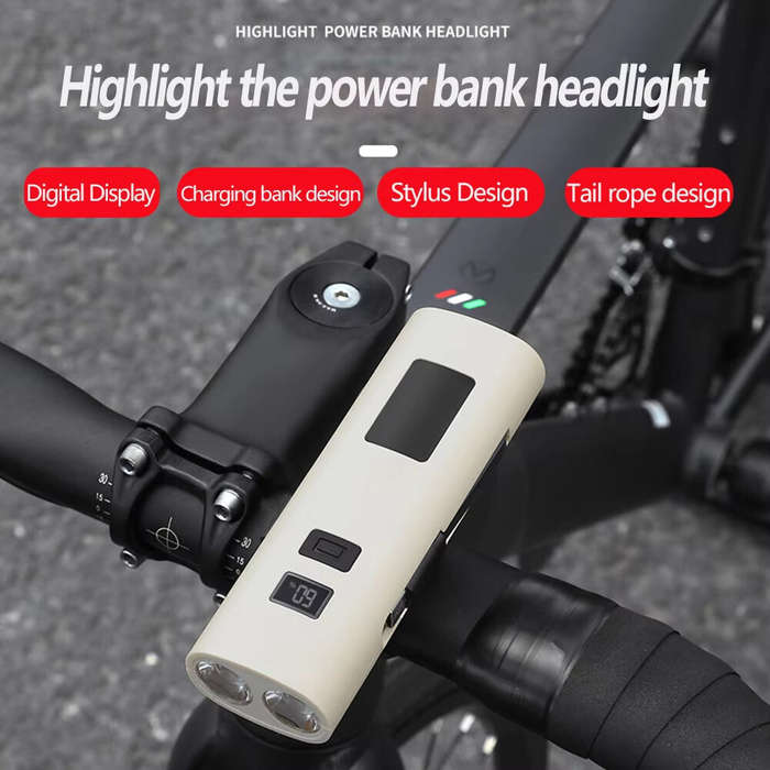 Beige - BIKIGHT 400LM 3000mAh Type-C Charging Bicycle Headlight 3 Gears COB Side Light Battery Level