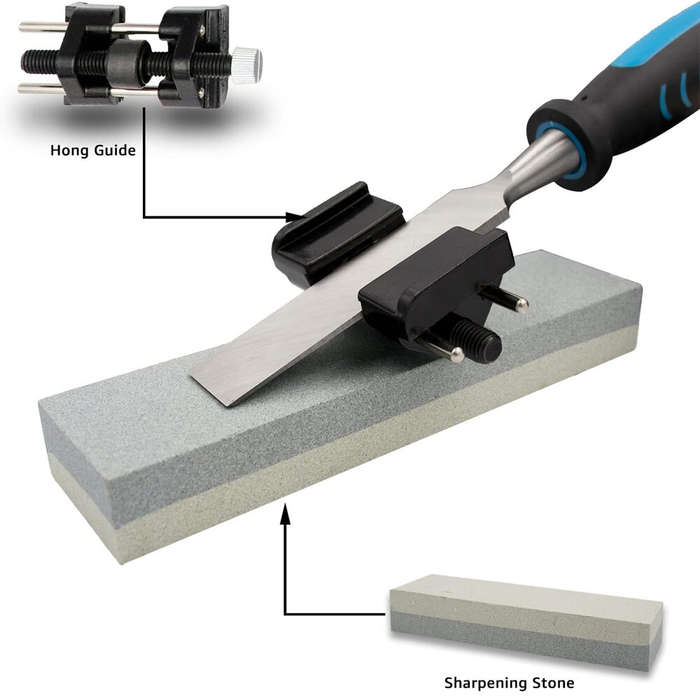 Blue - 8-Piece Wood Carving Chisel Set Chromium-Vanadium Steel Blades Wood Handles Sharpening Stone