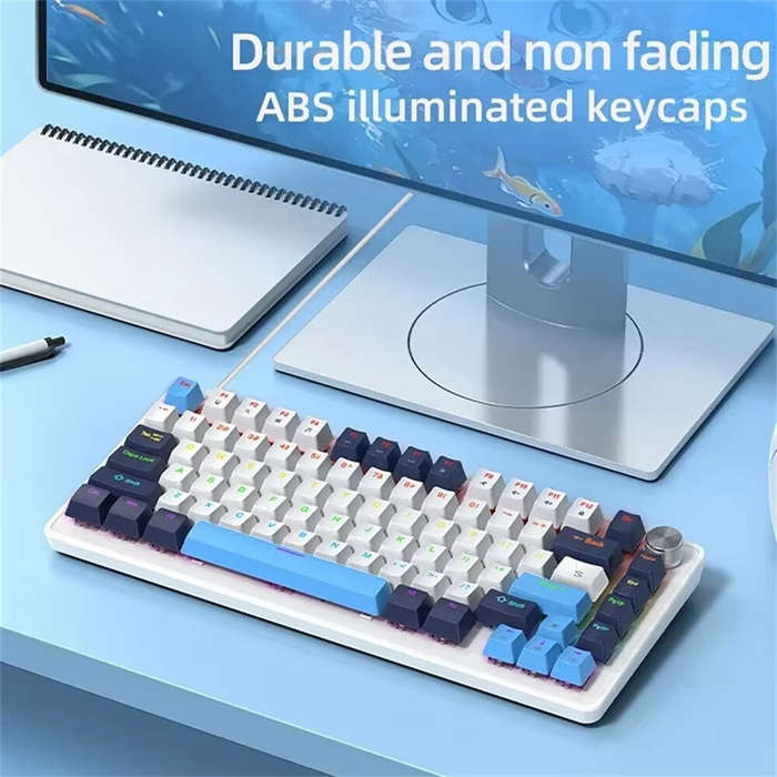 Blue - K82 Type-C Wired Mechanical Keyboard with Knob 75% Layout PCB Hot Swappable Backlight 82 Keys