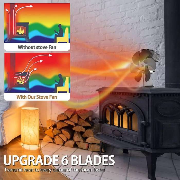 Black - IPRee 6 Blades Heat Powered Stove Fan Black Fireplace Fan Log Wood Burner Eco-fan Quiet Home