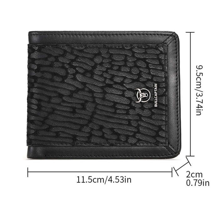 Black - BULLCAPTAIN Men's Genuine Leather Wallet Business Casual Cash Clip Multifunctional RFID Anti