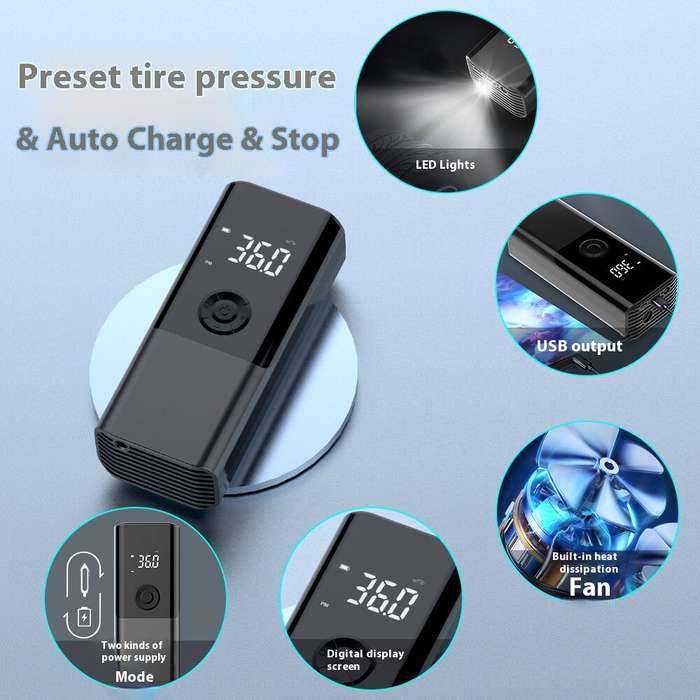 Black - Portable Car Air Pump Mini Electric Tire Inflator Handheld Tire Pressure Gauge Digital Displ
