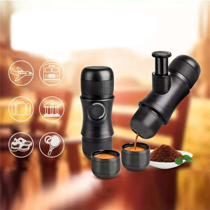 Black - Mini Portable Hand-Powered Espresso Coffee Machine Portable Hand Press Espresso Coffee Machi