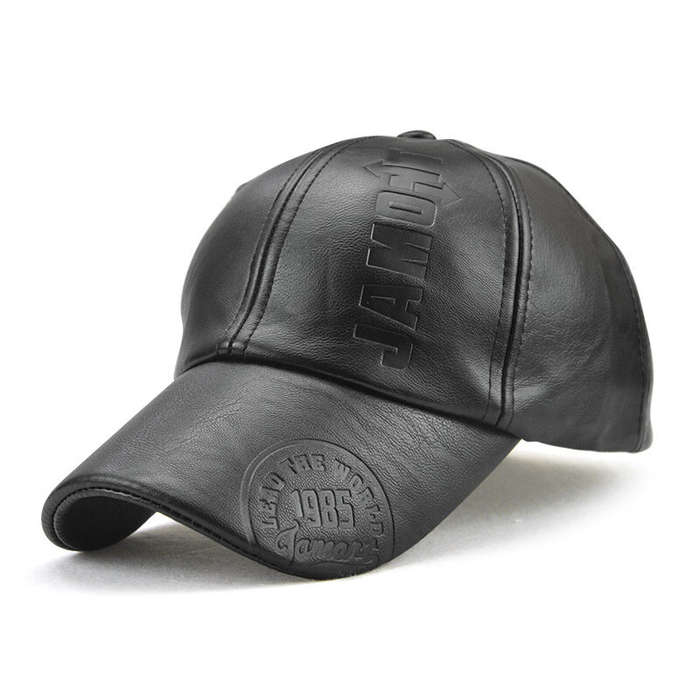 Black - Collrown Fashion Baseball Cap Outdoor Men's Adjustable PU Leather Hat Letters Embossed Casua