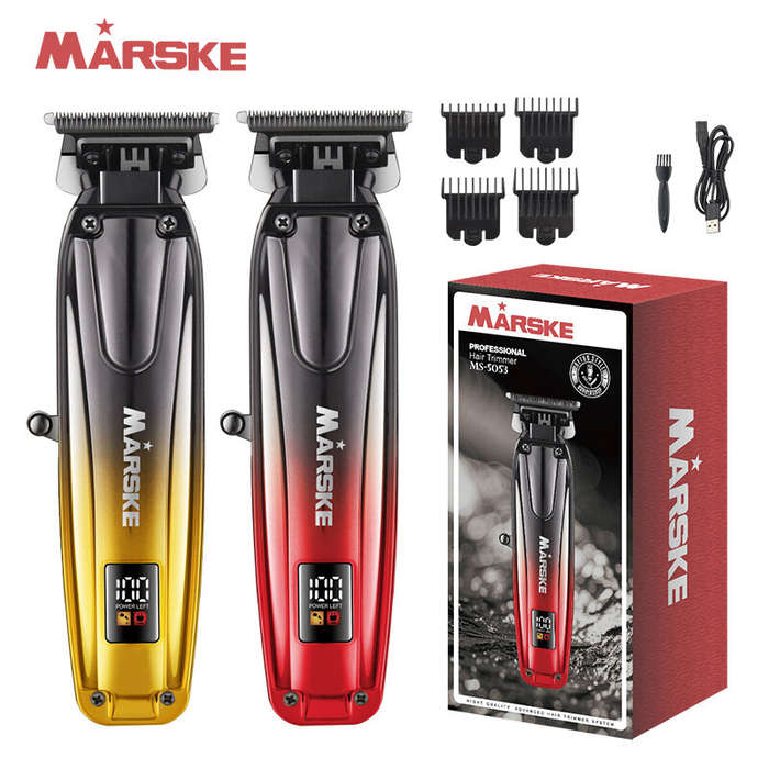 Red - MARSKE 5053 Professional Electric Hair Clipper With Digital Display Gradient Design Suitable F