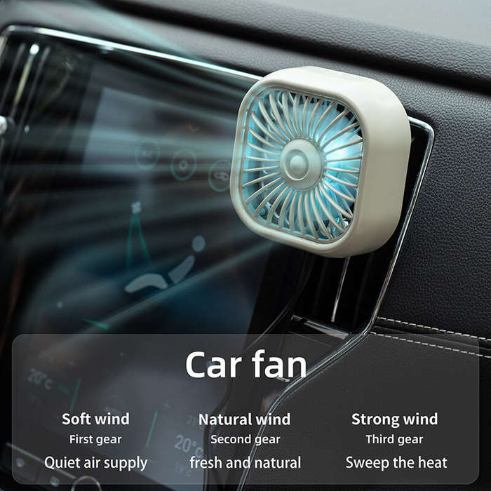White - USB Car Vent Mini Fan Portable Air Conditioning Outlet Car Fan Gradient Colorful Atmosphere
