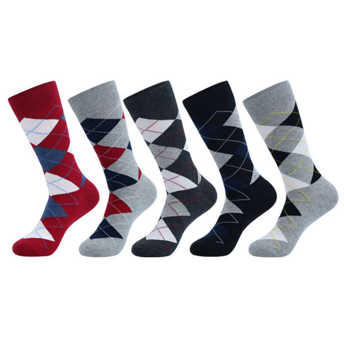 #01 - 5 Pairs Men's Dress Crew Socks Fashion Colorful Gentleman's Socks Comfy Cotton Long Socks, Arg