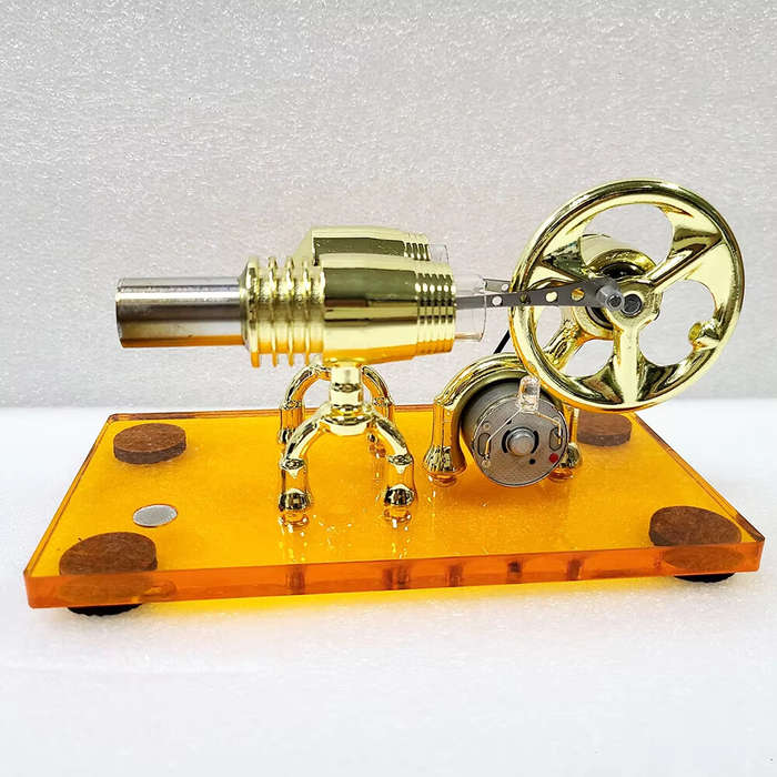 Gold - K611 Hot Air Stirling Engine Model Alternator wiht LED Acrylic Base Plate Steam Power Experim