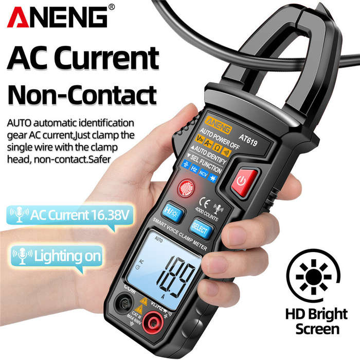 Black - ANENG AT619 Digital Voice Broadcast Multimeter Clamp Professional AC/DC Clamp Meter Ammeter