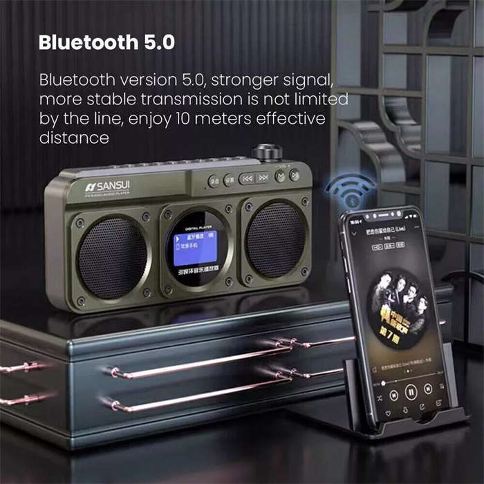 Blue - SANSUI F28 Dual Speaker Wireless bluetooth Radio with Bass Diaphragm Digital Display Support