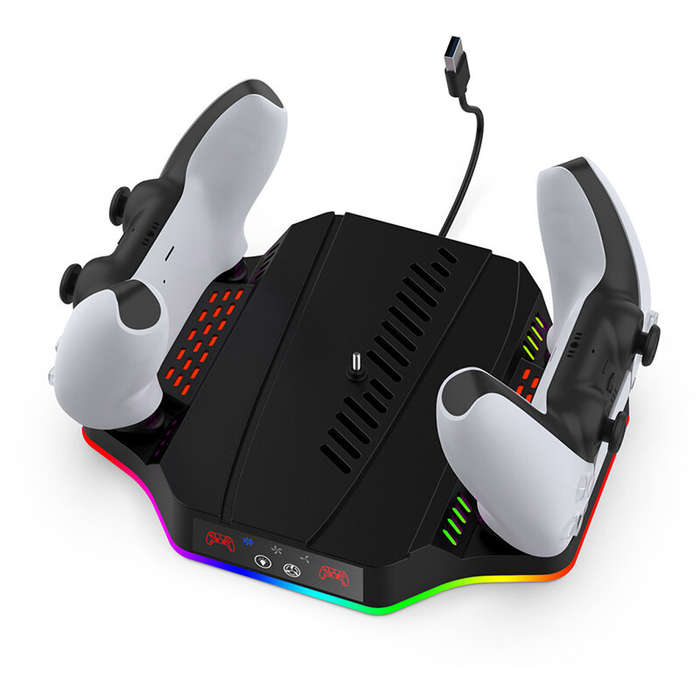 Black - DOBE PS5 Slim Game Console Cooling Base with RGB Colorful Ambient Light Game Controller Char