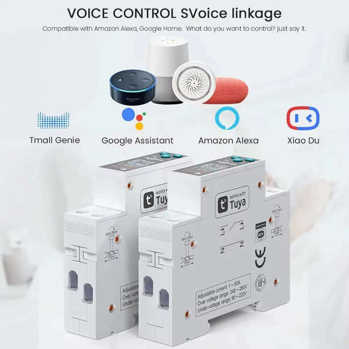 Black - Tongou 1-50A Tuya WIFI Smart Switch Circuit Breaker LED Energy Meter KWh Power Metering Time
