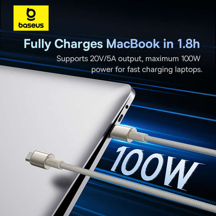 Gold - Baseus Tungston Gold Series 5A 100W Type-C to Type-C Cable Fast Charging Data Transmission Ti