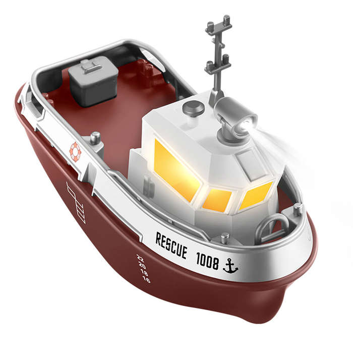 One Battery - S820 1/32 2.4G Mini RC Boat LED Light Dual Motor Waterproof Remote Control Rescue 1008