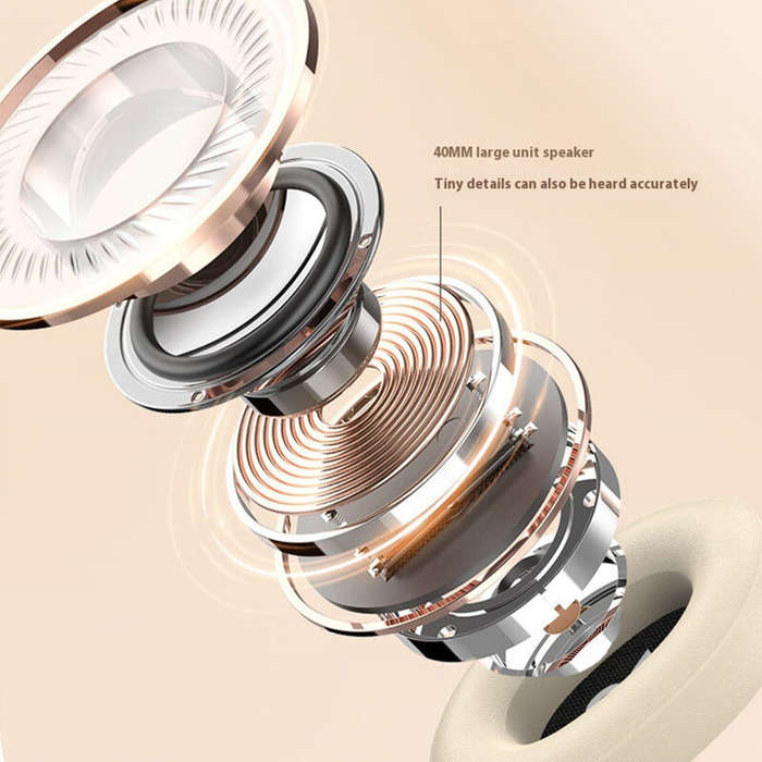 Khaki - Wireless bluetooth Headset 40mm Large Driver HiFi Sound 12H Playback Soft Earmuffs Built-in
