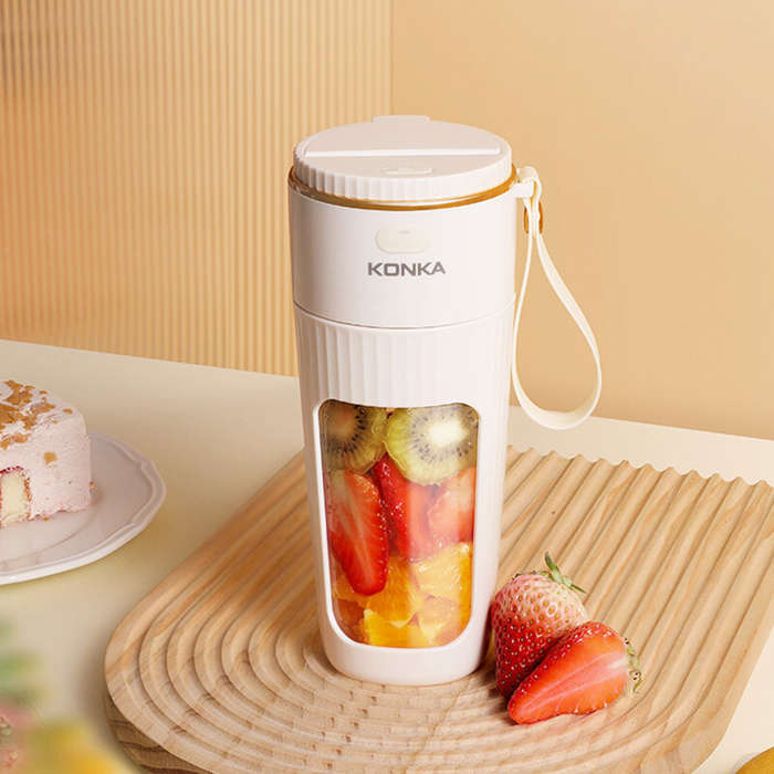 White - KONKA Mini Electric Fresh Juicer 10 Blades Powerful Crushed Ice Wireless Portable Blender Ju
