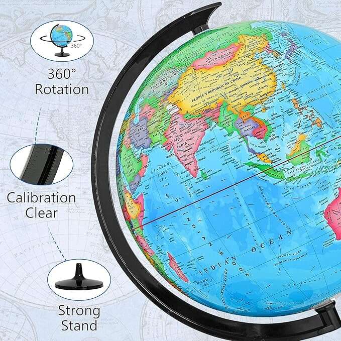 32CM Educational World Globe with Weighted Base Classroom Decorative Large Earth for Students Geogra