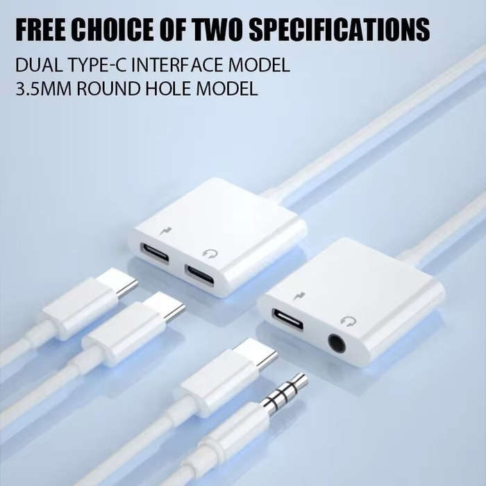 Type-C+Type-C - 2-in-1 Audio Adapter USB-C to 3.5 mm Jack/Type-C Charging 3.5mm Aux Cable for Samsun