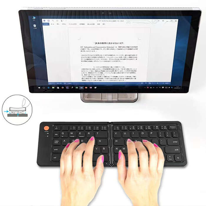 Black - B023 Mini bluetooth Folding Keyboard for IOS/Android/Windows Tablet Mobile Phone Type-C Rech