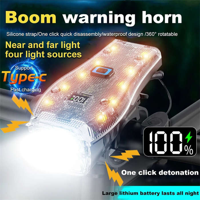 White - BIKIGHT Bike Headlight 4 LED Large Beads 2000mAh Battery Dual Distance Beam Design Waterproo
