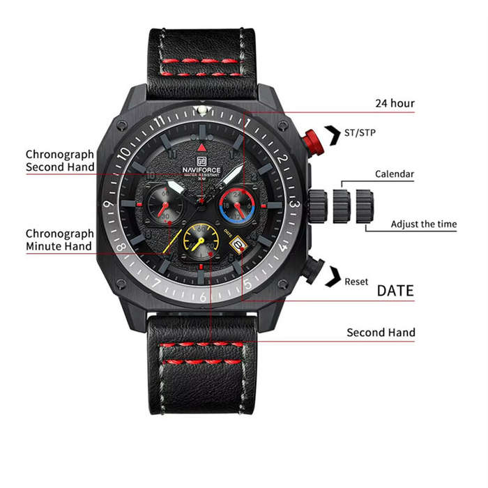 Brown - NAVIFORCE Multifunction Waterproof Sports Watch Quartz Luxury Square Wristwatch Fashion Leat