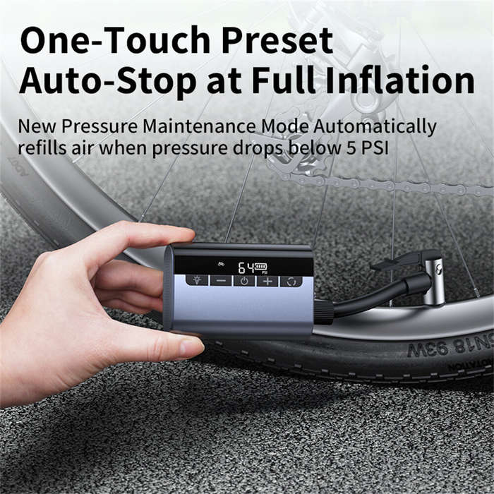 Grey - 150Psi Portable Pocket Motorcycle Road Bike Bicycle Tire Electric Air Pump, Mini Rechargeable