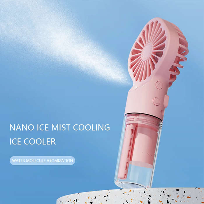 White - Mini Air Conditioner USB Rechargeable with Nanotechnology Cooling Mist Powerful Motor 4-Spee