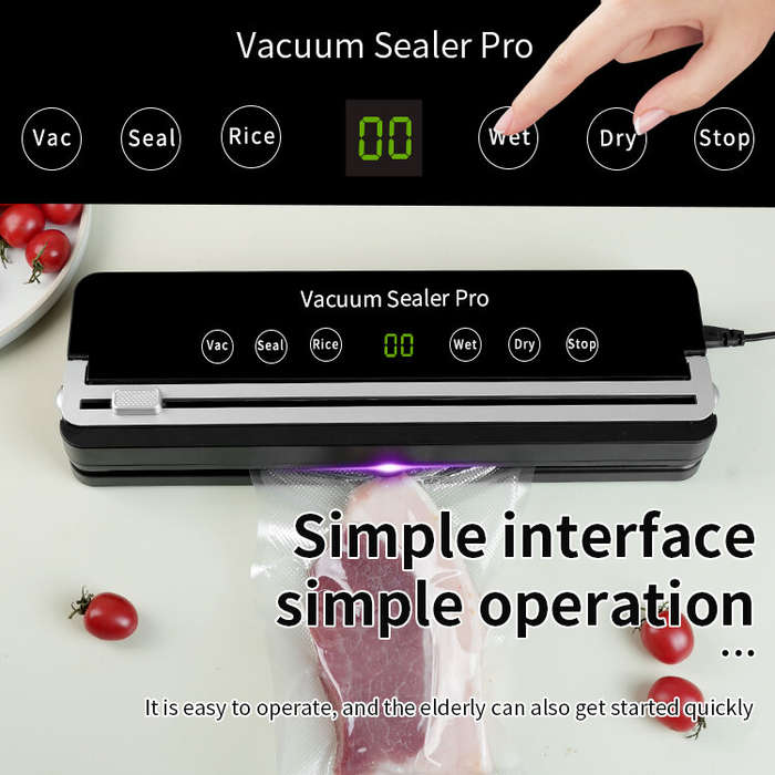 EU Plug - 120W Vacuum Sealer Machine for Kitchen 30cm Sealing Built-in Cutter & Removable Drip Tray