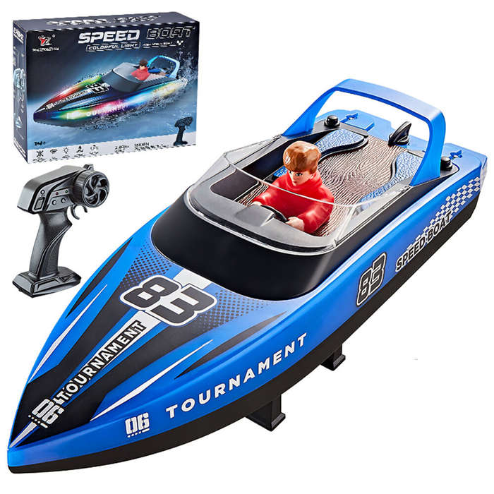 White - HXJRC HJ821 2.4G RC Boat Capsized Reset High Speed LED Light Speedboat Waterproof Dual Motor