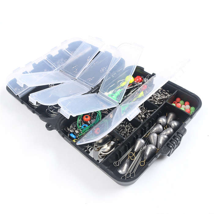 Black - Anmuka 246pcs Fishing Tackle Box Fishing Accessories Set with Fish Hooks Lead Sinker Swivel
