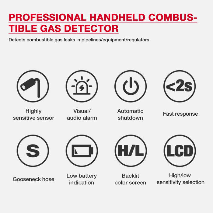 Black - HABOTEST HT601A Natural Gas Leak Detector 50-1000PPM Methane Combustible Gas Auto Zero Audib