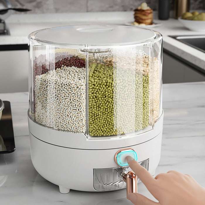 Large - Household Rice Dispenser 360 Degree Rotating Transparent Dry Food Dispenser Sealed Food Hold