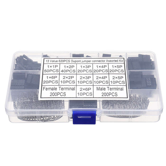 620pcs Dupont Connector 2.54mm Dupont Cable Jumper Wire Pin Header Housing Kit Male Crimp Pins+Femal
