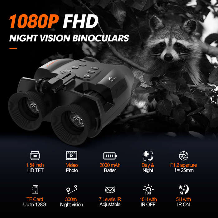 Black - GTMEDIA N4 Night Vision Binoculars 7 Levels Infrared Light 5X Zoom Photo/Video Playback Head